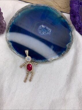 Gold Tone Ruby Red Pendant Necklace Charm sterling silver 925